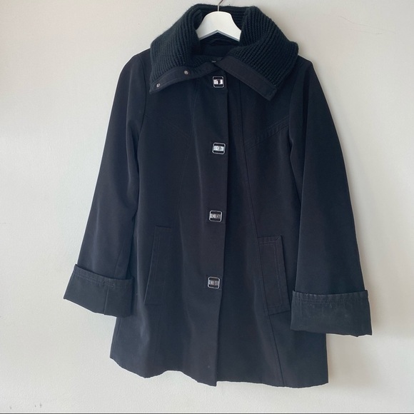 Jones New York Black Jacket with Snaps and Large Sweater Collar - Picture 1 of 13
